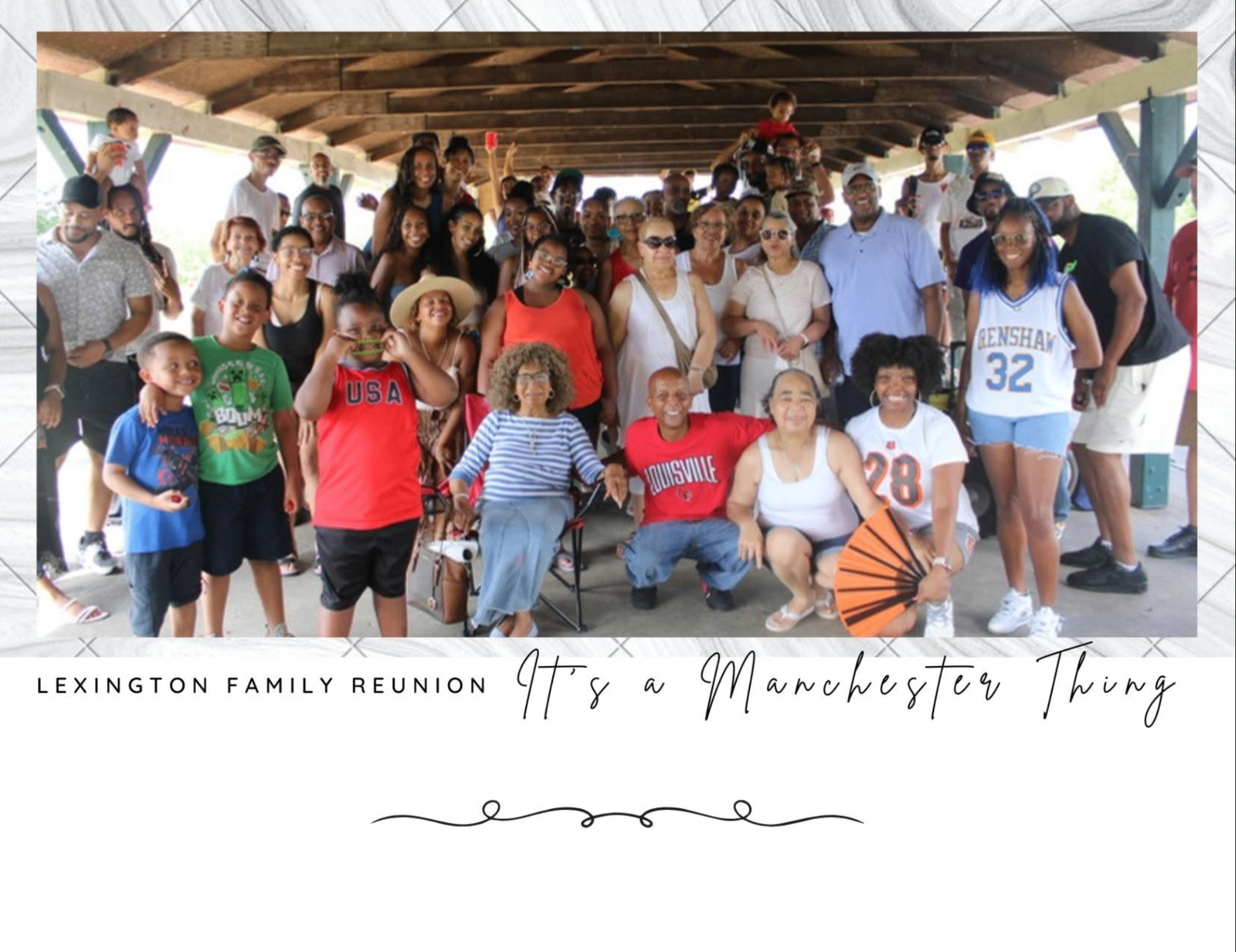Lexington Family Reunion group photo under the pavilion
